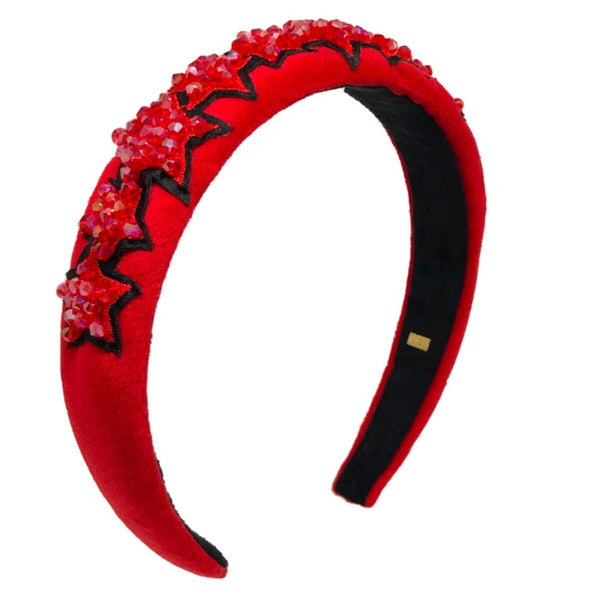 Padded Beaded Star Headband - Red