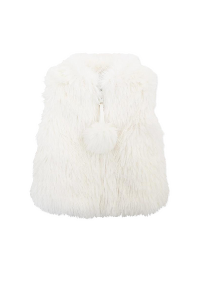 American Widgeon - White Pom Pom Faux Fur Vest