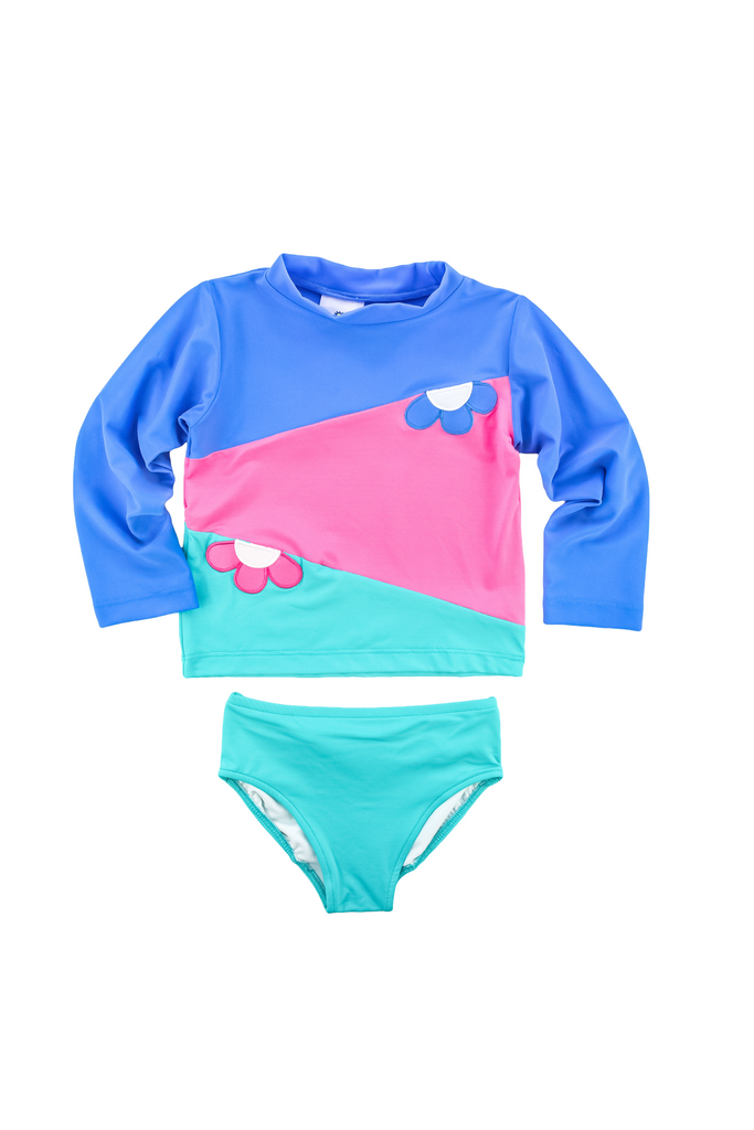 Flowers Colorblock Rash Guard Tankini Set