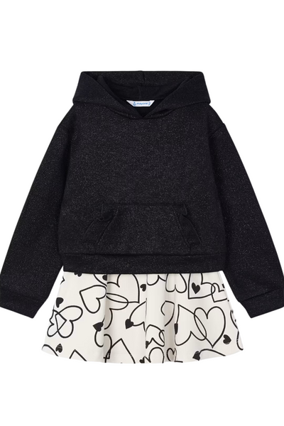 Black Hearts Skirt & Sweatshirt Set