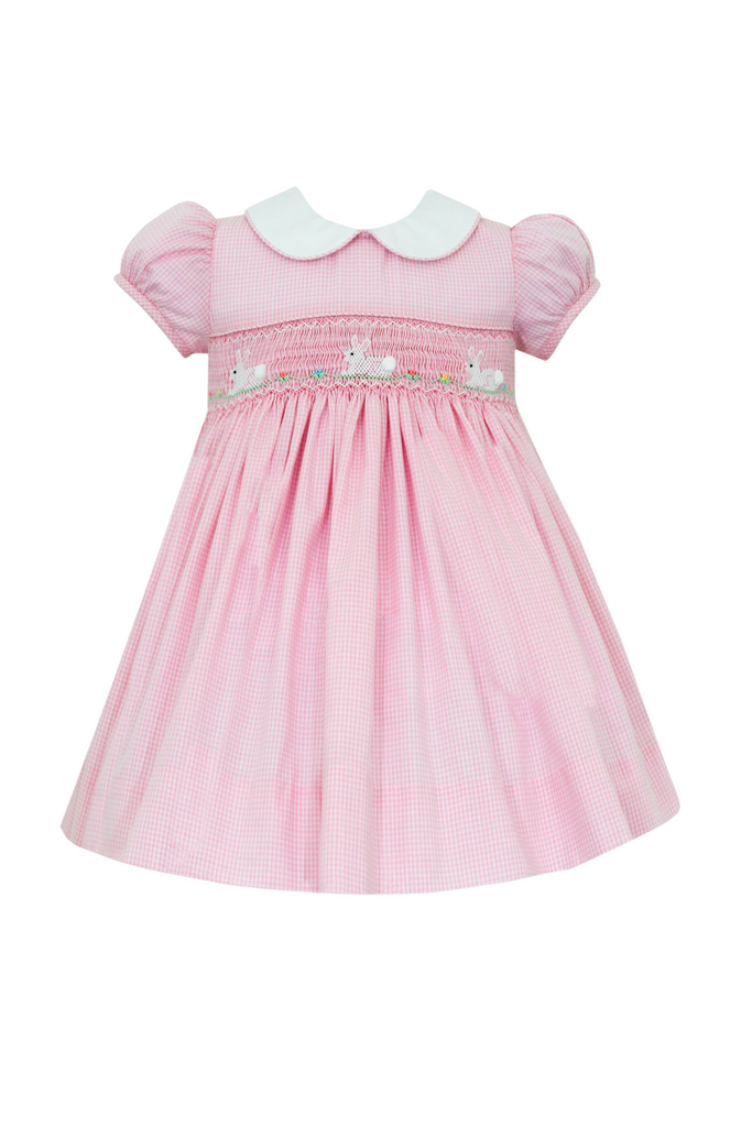 White Bunnies Dress - Pink Gingham