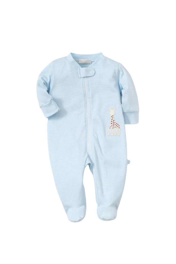 Sophie La Girafe Stripe Zip Front Footie - Blue