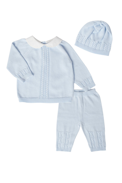 3 Pc Cable Knit Set - Blue