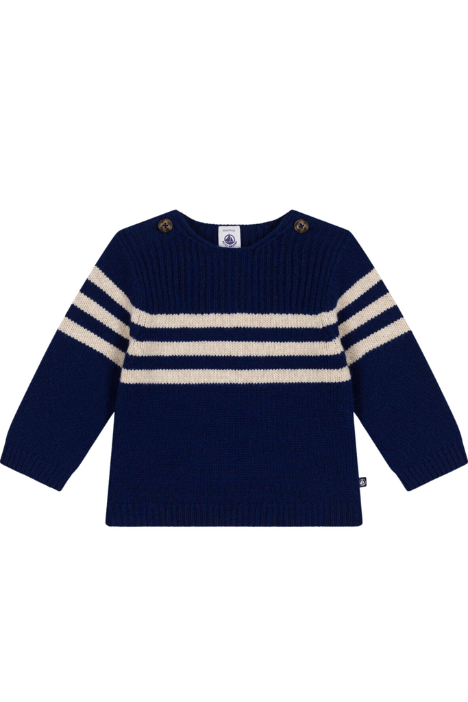 Petit Bateau - Navy Stripe Details Knit Sweater