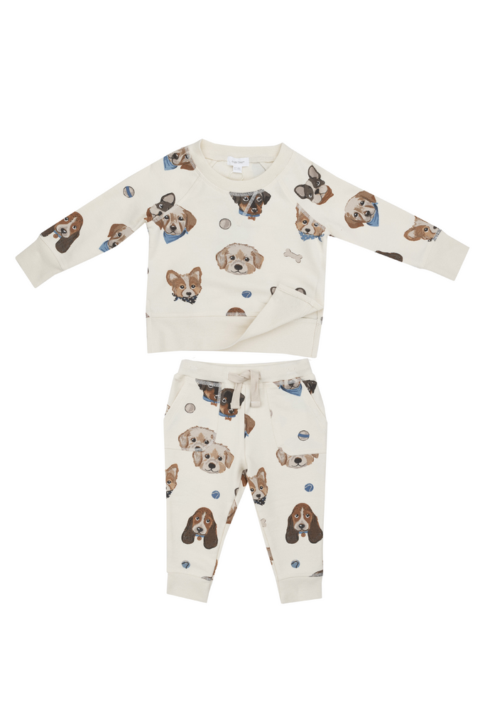 Vintage Puppy Faces Raglan Sweatshirt & Jogger Set