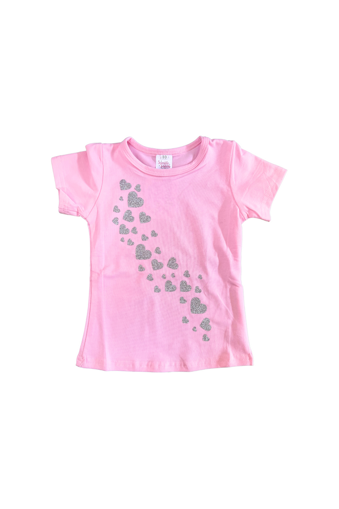 Falling Hearts Flat Sleeve Tee - Pink