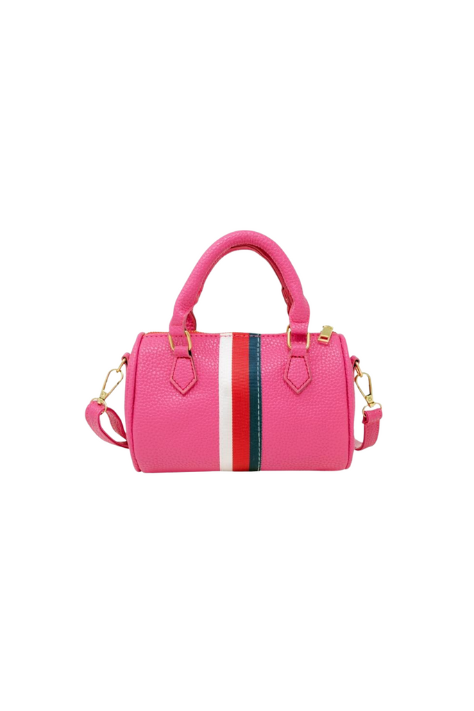 Leather Striped Duffle Handbag - Dark Pink