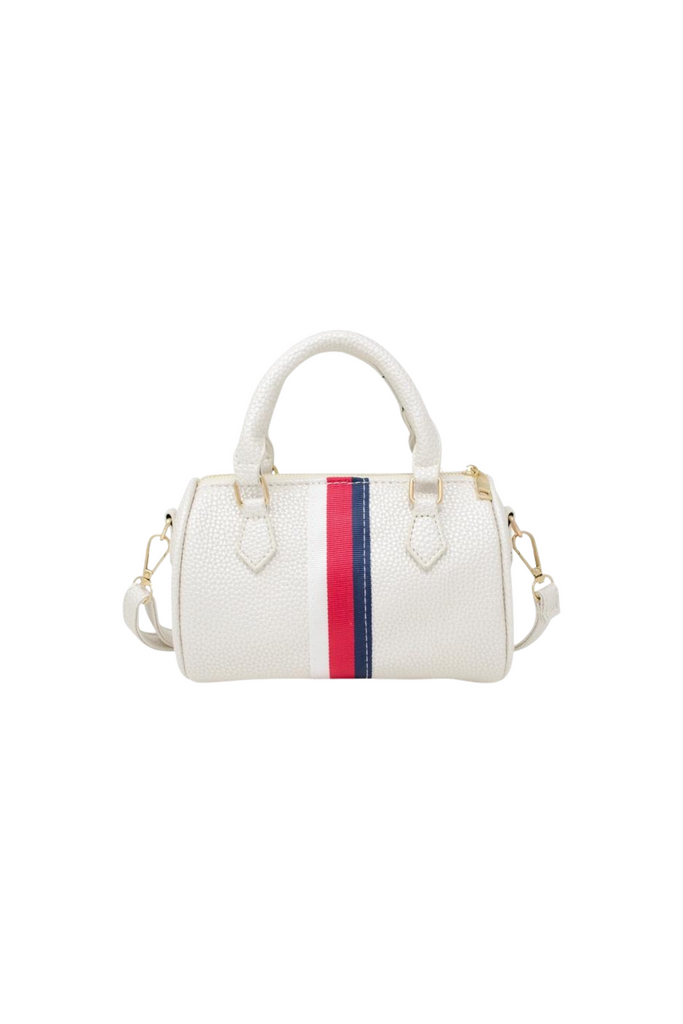 Leather Striped Duffle Handbag - White