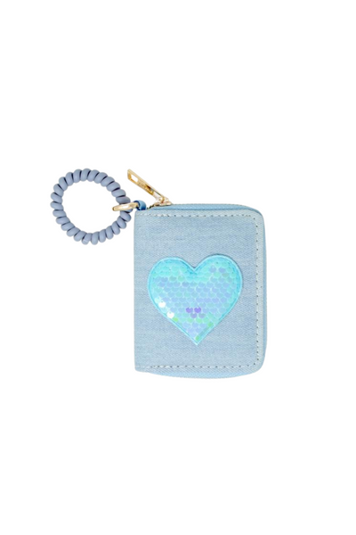 Sequin Heart Spiral Strap Wallet - Blue