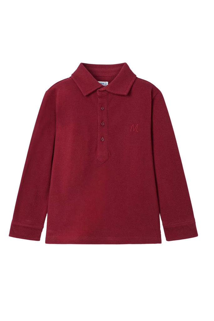 Pique Long Sleeve Polo - Wine