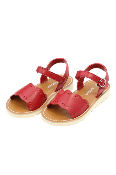 Ella Scalloped Sandal - Red