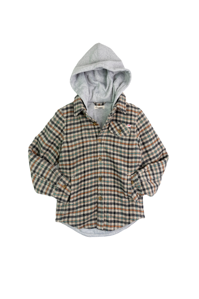 Appaman - Beige Teal Check Glen Hooded Shirt