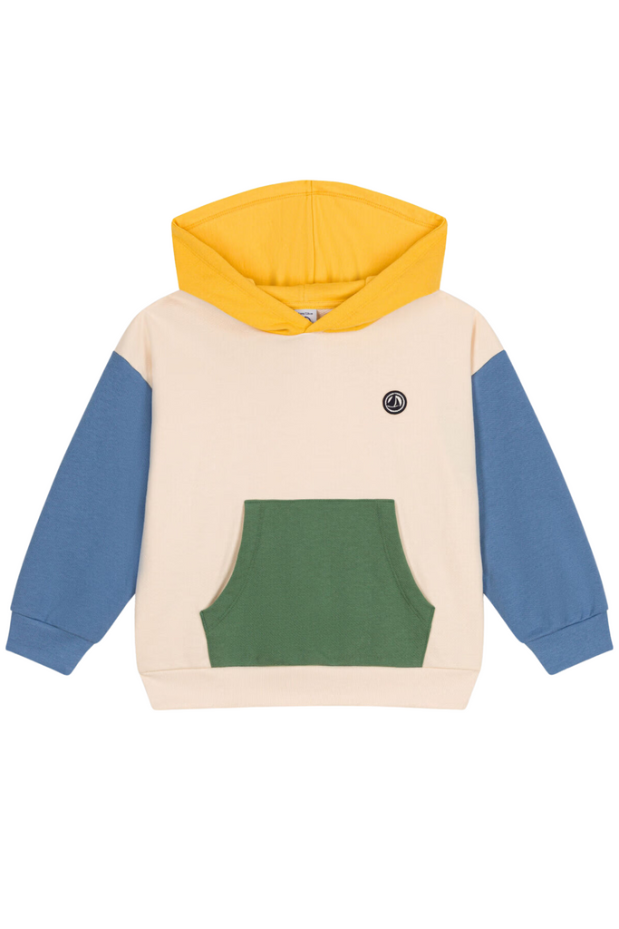 Petit Bateau - Cream Color Block Hooded Sweatshirt