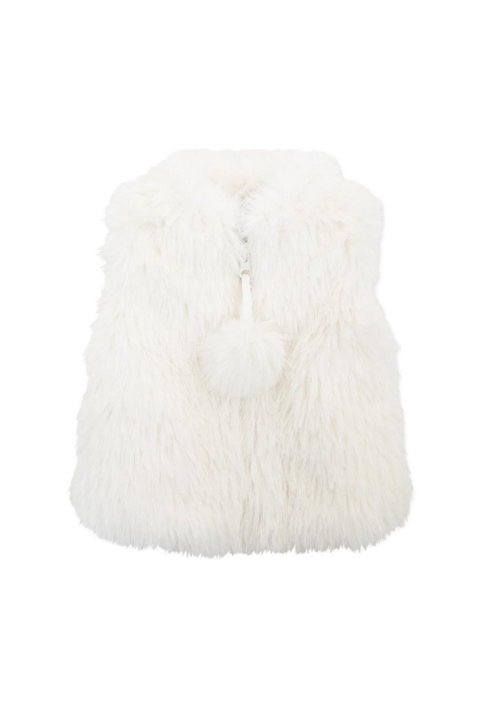 American Widgeon - White Pom Pom Faux Fur Vest