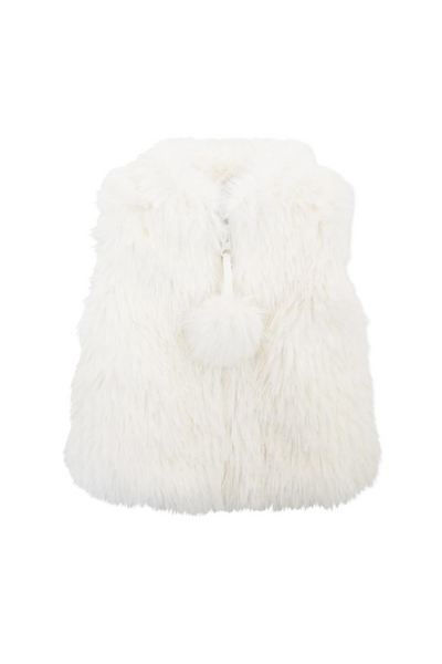 American Widgeon - White Pom Pom Faux Fur Vest