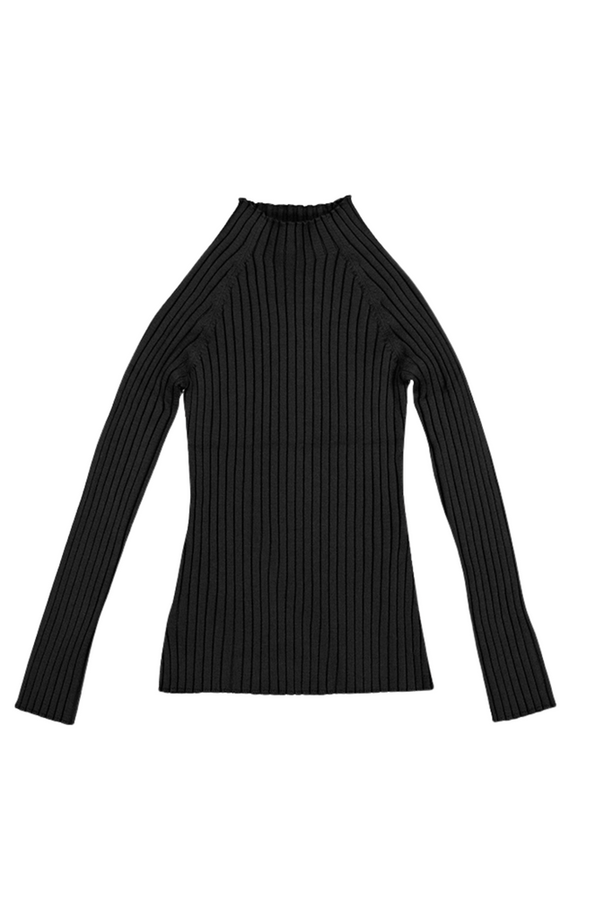 Black Rib Knit Mockneck Sweater