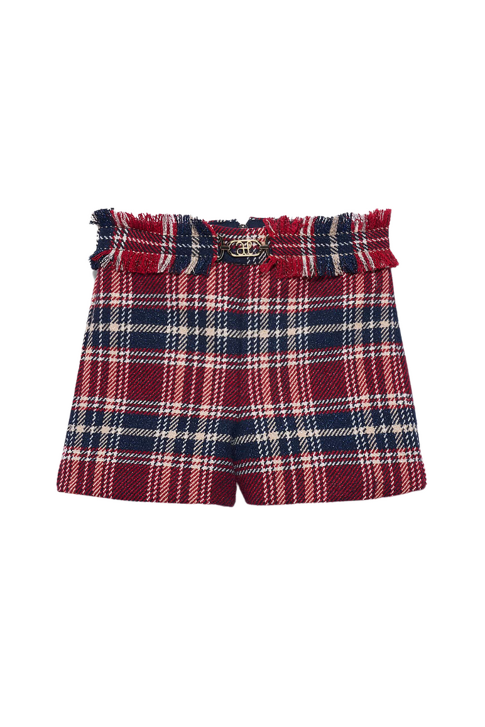 Navy Shimmered Plaid Shorts