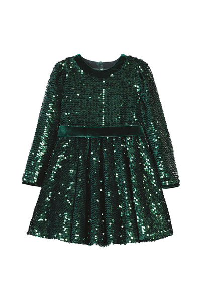 Green Sequins Velvet Dress