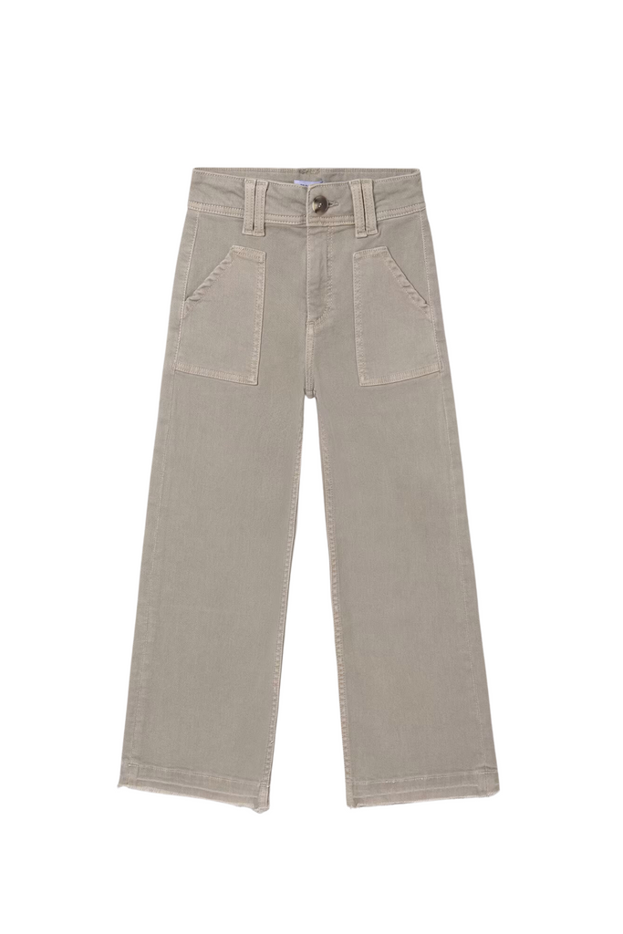 Beige Flared Twill Pants