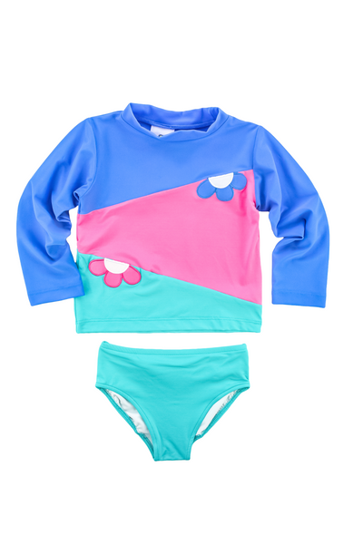 Flowers Colorblock Rash Guard Tankini Set