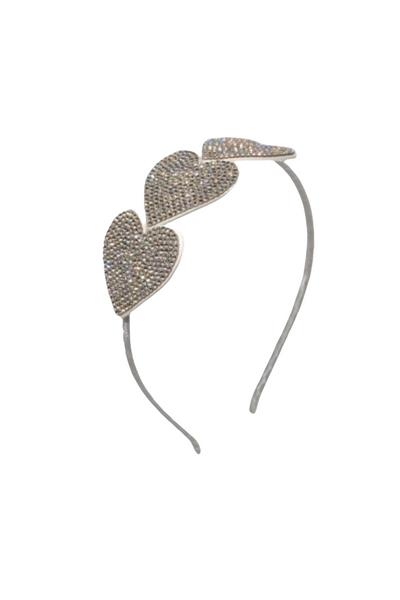 Crystallized 3 Heart Thin Headband - Silver